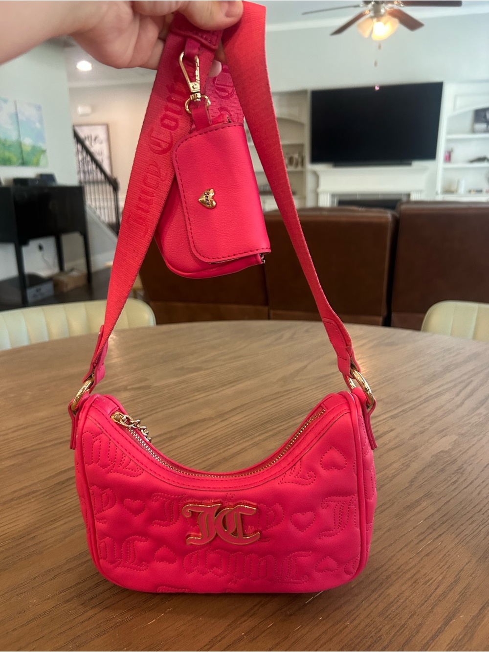 Juicy Couture Pink Quilted Shoulder Bag with Gold Hardware & Coin Pouch